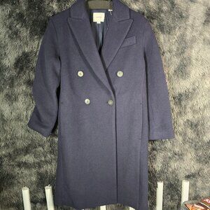Vince Double Breasted Coat Wool Blend Navy XS Deep Capsian